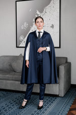 Load image into Gallery viewer, Navy Three-Piece Business Suit with Cape
