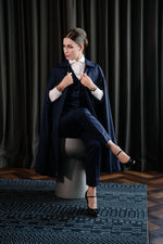 Load image into Gallery viewer, Navy Three-Piece Business Suit with Cape
