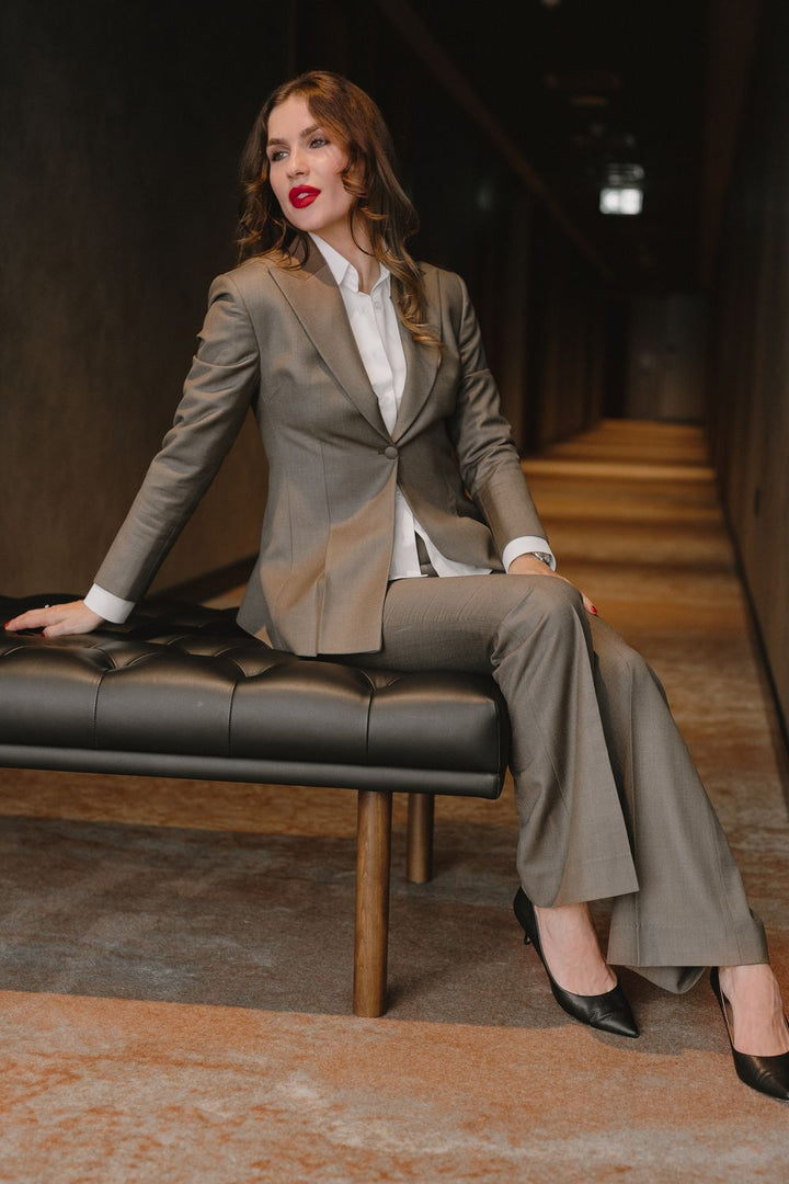 Pleated Wool Suit Flared Pants